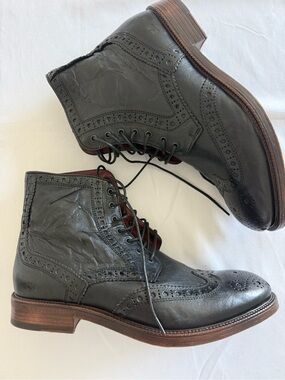 Men's Bed Stu Black Wingtip Lace-Up Boots